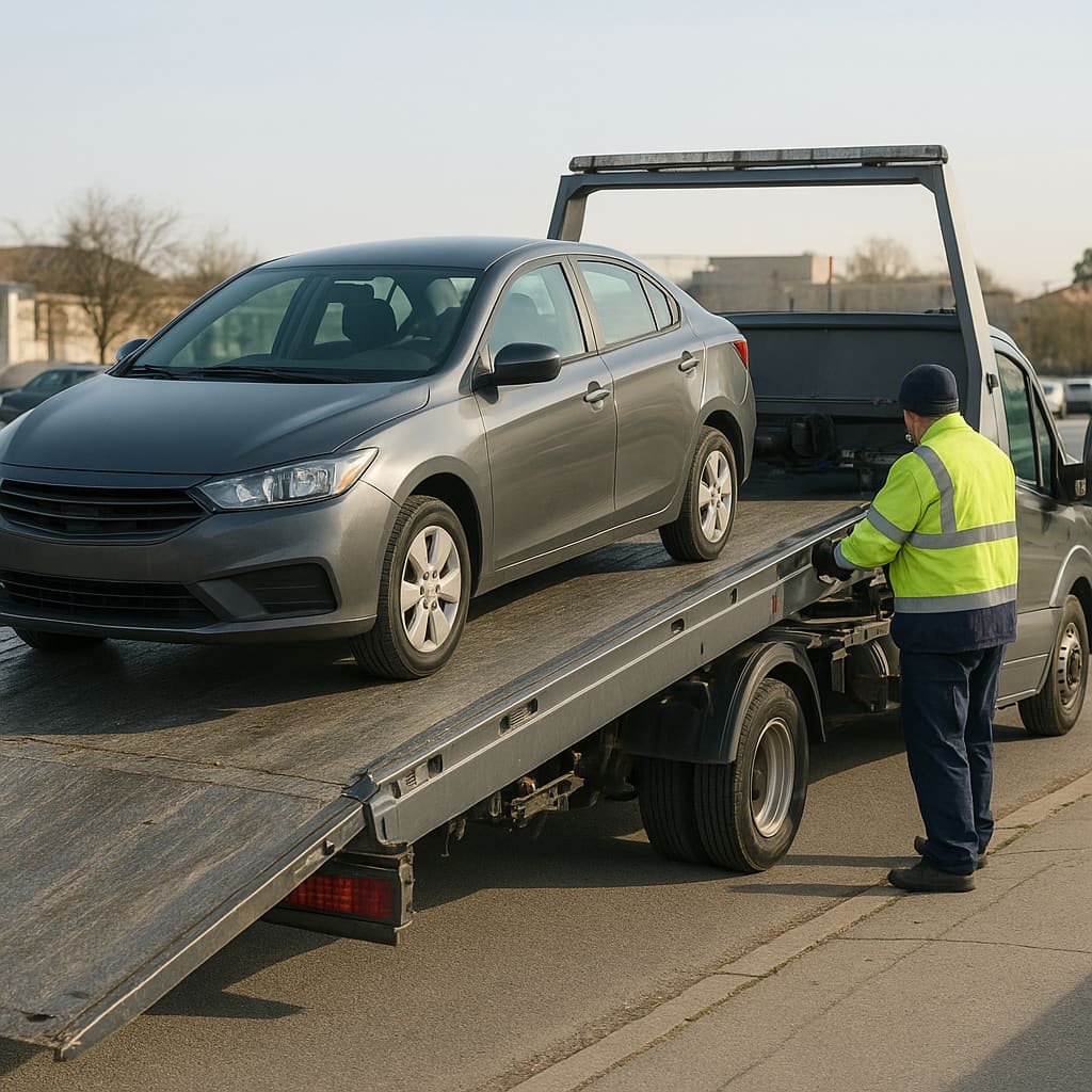 Auto wird auf Abschleppplattform geladen